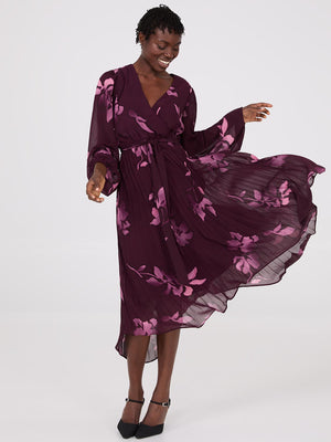 Robe croisée à ourlet à pointe et imprimé floral Rumba Red