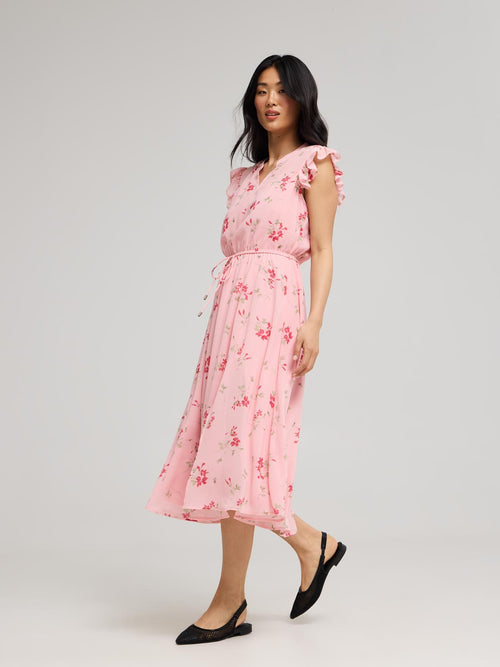 Sleeveless Floral Print Chiffon Midi Dress