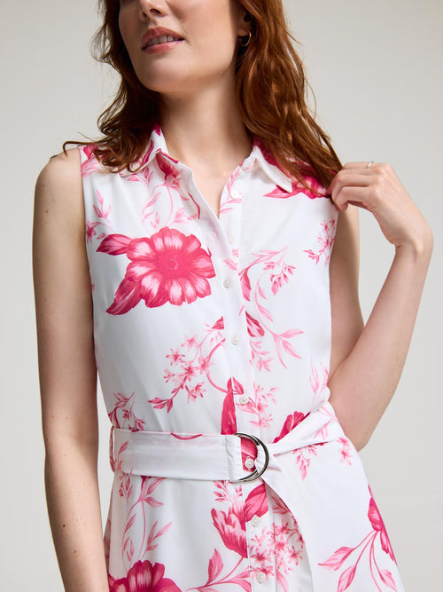 Sleeveless Floral Button-Front Chiffon Dress