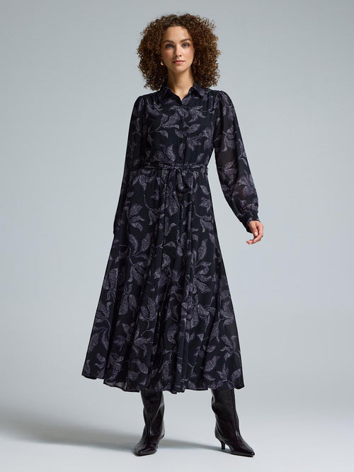 Floral Chiffon Maxi Shirt Dress