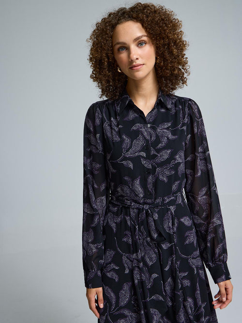 Floral Chiffon Maxi Shirt Dress