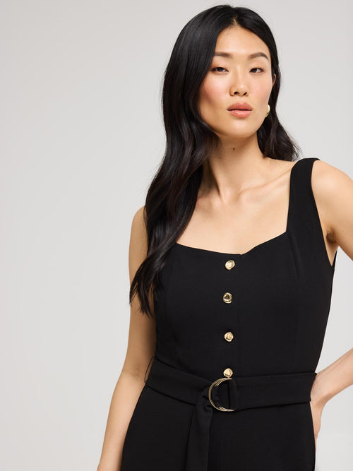 Button-Front Straight-Leg Jumpsuit