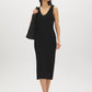 Black Crochet-Like Fitted Midi Dress - Woman Wearing Knit Dress with V-Front and Wide Straps - Suzy Shier