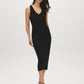 Black Crochet-Like Fitted Midi Dress - Woman Wearing Knit Dress with V-Front and Wide Straps - Suzy Shier