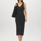 Black Crochet-Like Fitted Midi Dress - Woman Wearing Knit Dress with V-Front and Wide Straps - Suzy Shier
