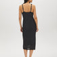Black Crochet-Like Fitted Midi Dress - Woman Wearing Knit Dress with V-Front and Wide Straps - Suzy Shier