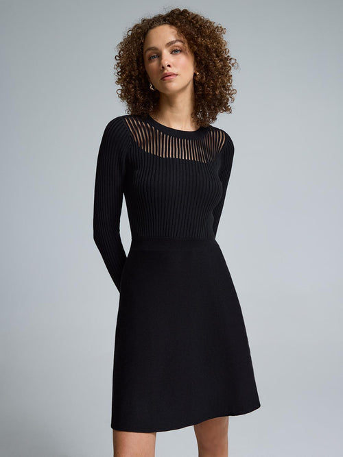 Sheer Yoke Flared Mini Dress