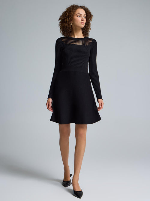 Sheer Yoke Flared Mini Dress