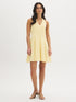 Banana Crepe Solid Mini Halter Dress - Woman Wearing V-Front Halter Dress - Suzy Shier
