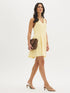 Banana Crepe Solid Mini Halter Dress - Woman Wearing V-Front Halter Dress - Suzy Shier