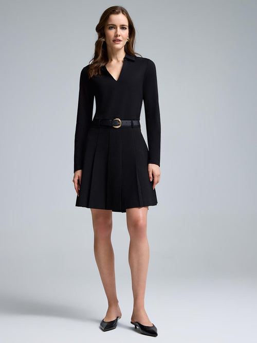2-Fer Collared Pleated Mini Dress
