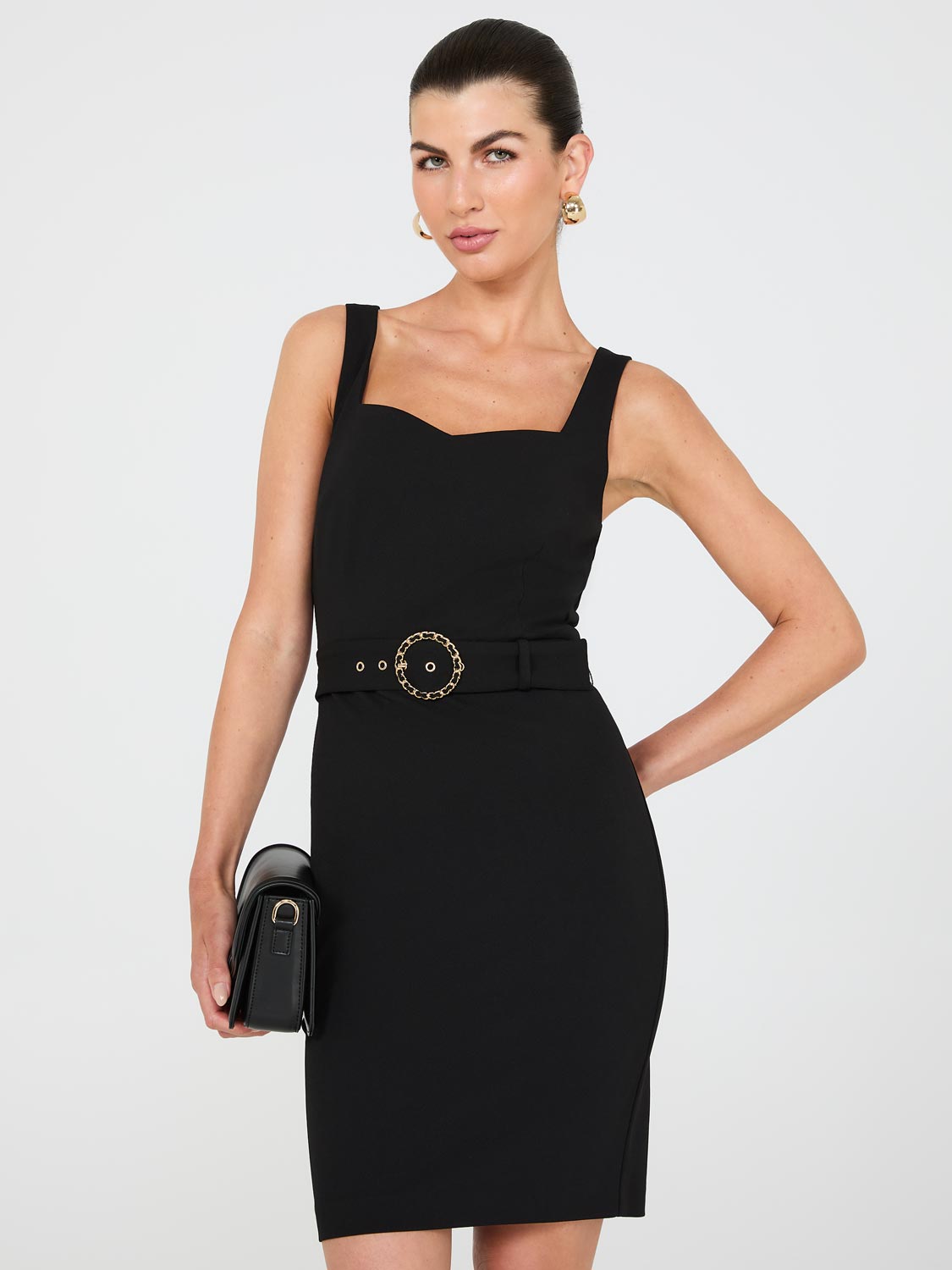 Sweetheart Neckline Belted Sheath Dress – Suzy Shier