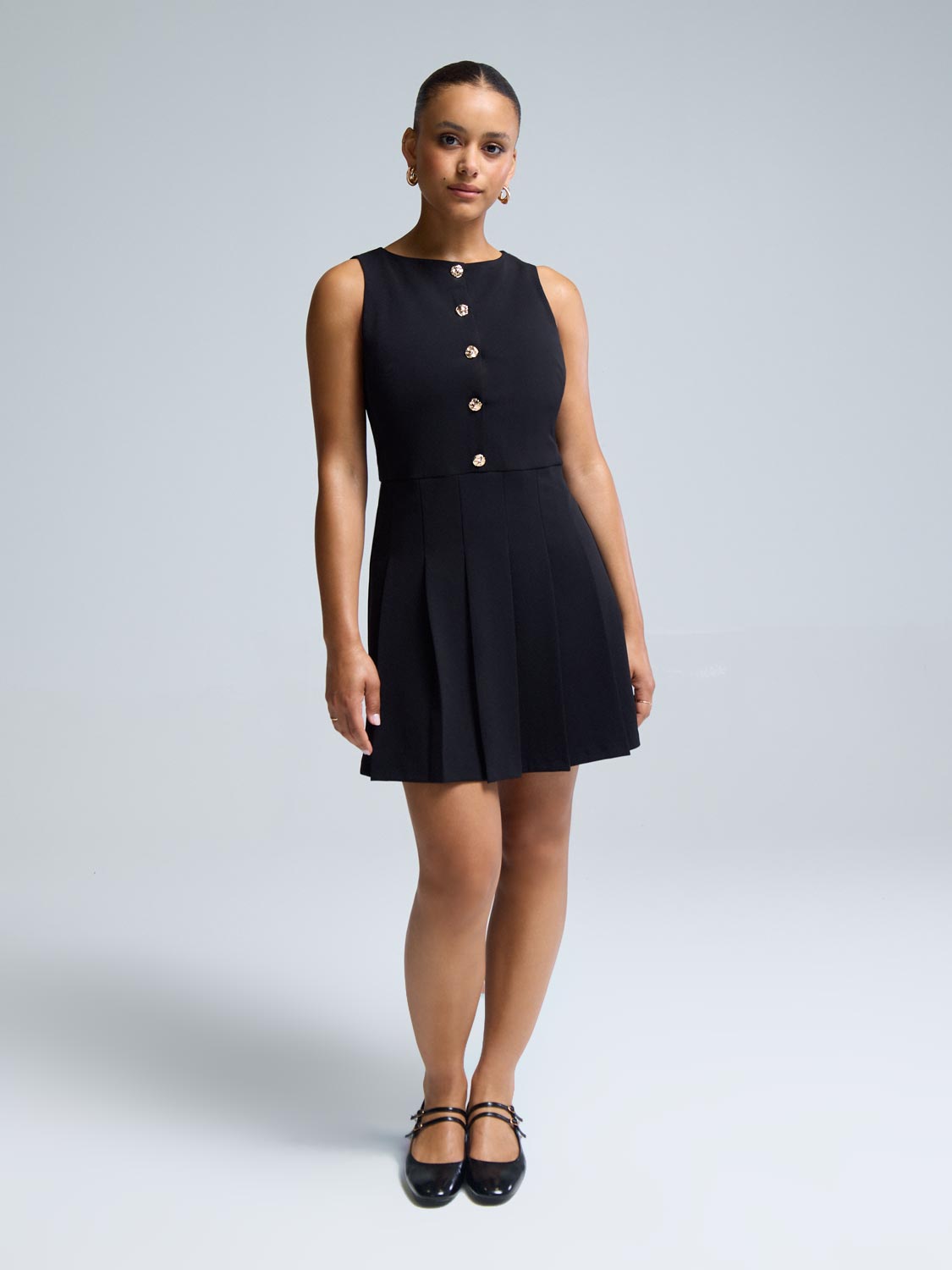 knee length dresses for ladies Claire Contrast Coquette Pleated Mini Dress •Shop American Threads Black / L