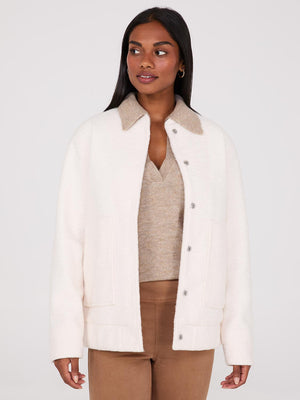 Snap Front Bomber Jacket Antique Creme