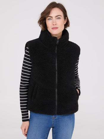 High Collar Sherpa Vest Black