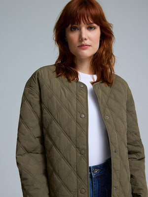 Hooded Quilted Jacket Dk Green