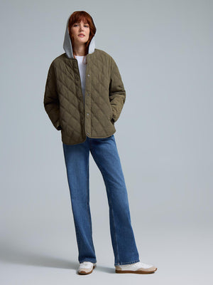 Hooded Quilted Jacket Dk Green