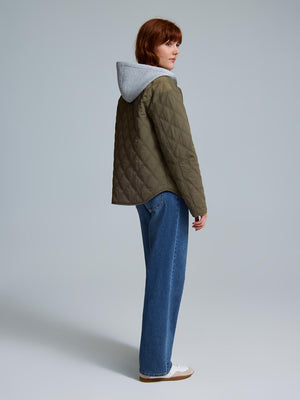 Hooded Quilted Jacket Dk Green