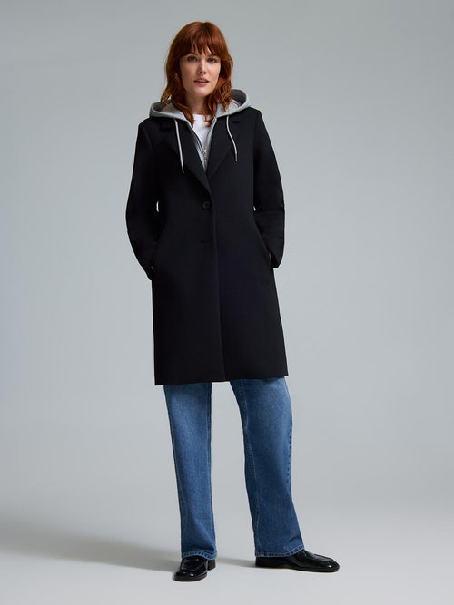 Mid-Length Coat With Removable Hood