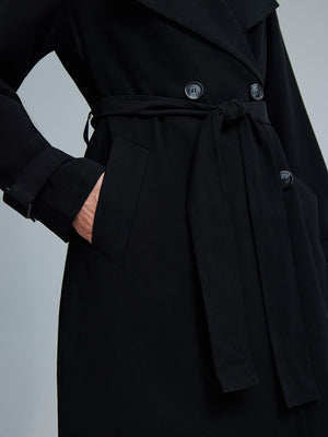 Belted Mid-Length Trench Coat Black