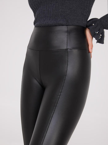 Legging en faux cuir avec détails de coutures Black