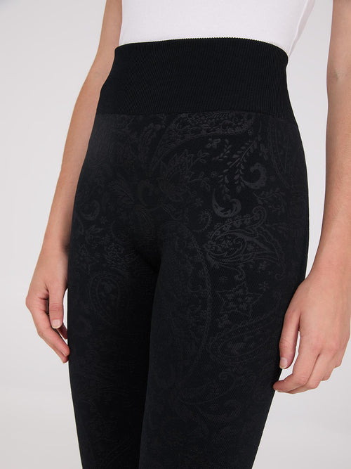 Embossed Paisley Print Fleece Lined Leggings