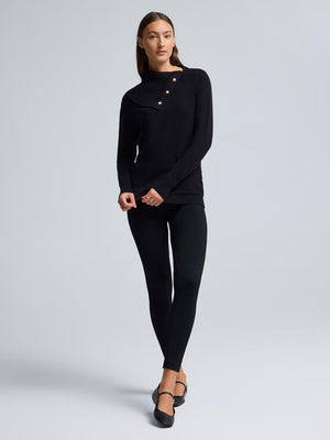 Cable Knit Fleece Lined Seamless Leggings Black