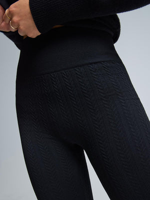 Cable Knit Fleece Lined Seamless Leggings Black
