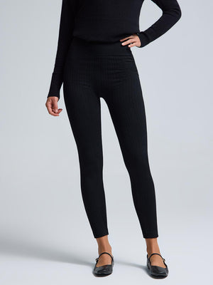 Cable Knit Fleece Lined Seamless Leggings Black