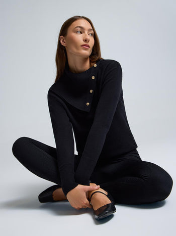 Cable Knit Fleece Lined Seamless Leggings Black