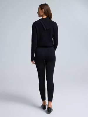 Cable Knit Fleece Lined Seamless Leggings Black