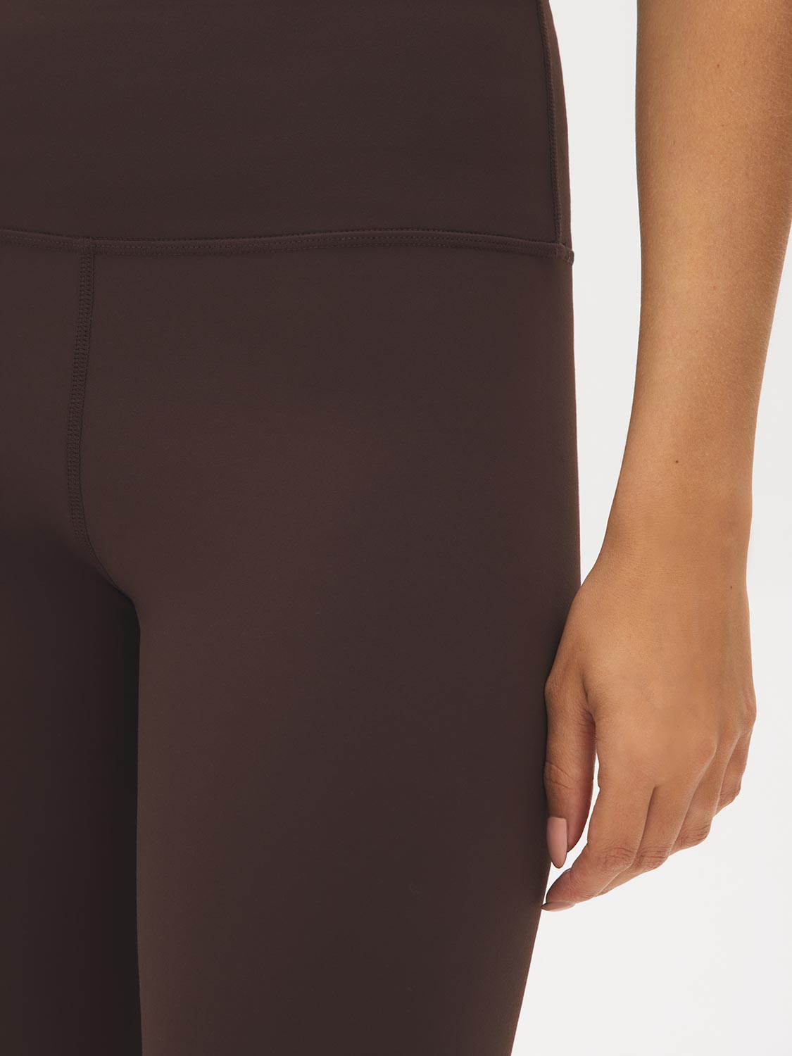 Brown Brushed Knit Leggings with Wide Waistband - Woman Wearing Stretchy Knit Leggings - Suzy Shier