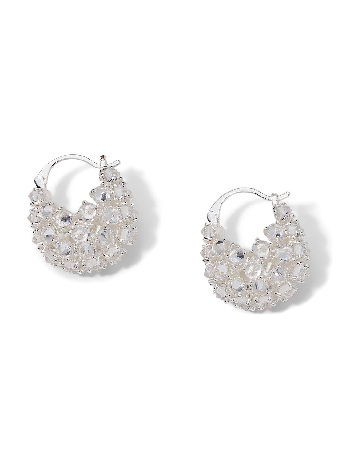 Silver Huggie Earrings with Gem Tone Details - Close-up of Elegant Jewelry - Suzy Shier