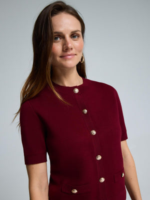 Short Sleeve Button-Up Cardigan Rumba Red