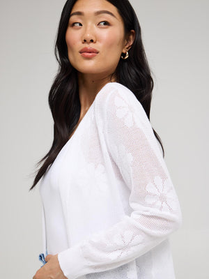 Open Pointelle Cardigan White