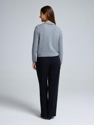Bow-Button Collared Cardigan Grey