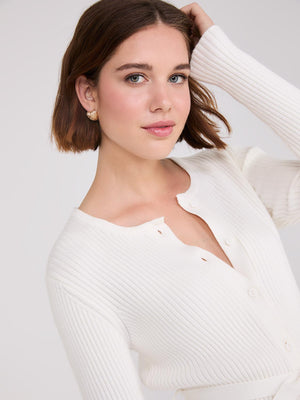 Cardigan côtelé avec col amovible en fausse fourrure Antique Creme