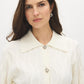 Pearl Cable Knit Sweater with Large Collar - Woman Wearing Textured Knit Sweater - Suzy Shier