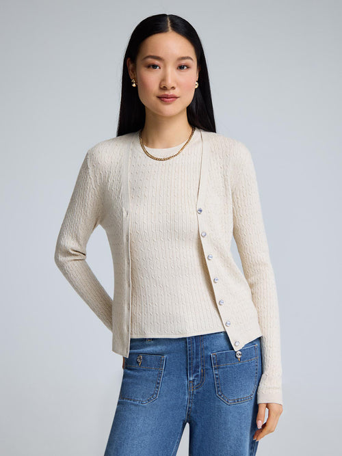 Cable Knit Button-Front Cardigan