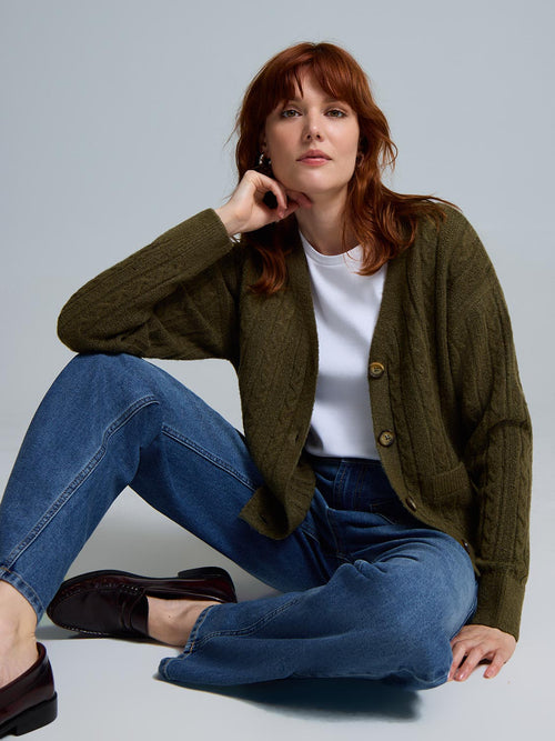 V-Neck Cable Knit Cardigan