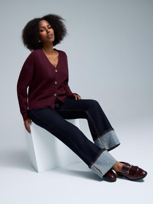 V-Neck Cable Knit Cardigan