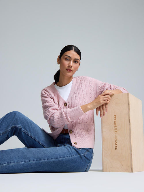 V-Neck Cable Knit Cardigan