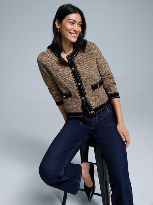 Metallic Button-Front Cardigan