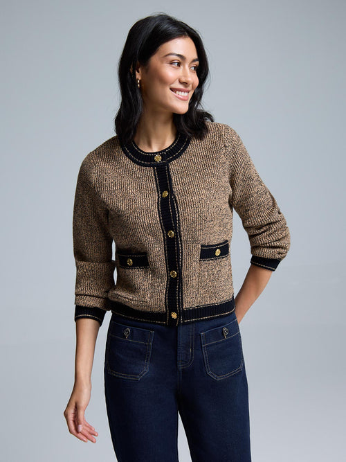 Metallic Button-Front Cardigan