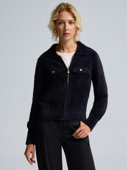 Zip-Front Fuzzy Cardigan