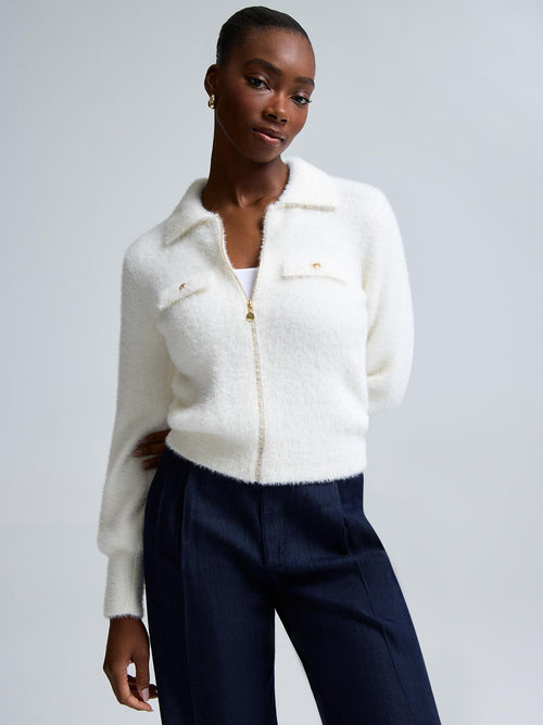 Zip-Front Fuzzy Cardigan