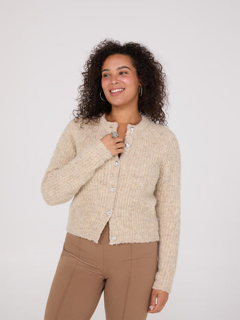 Cardigan raglan en laine Beige