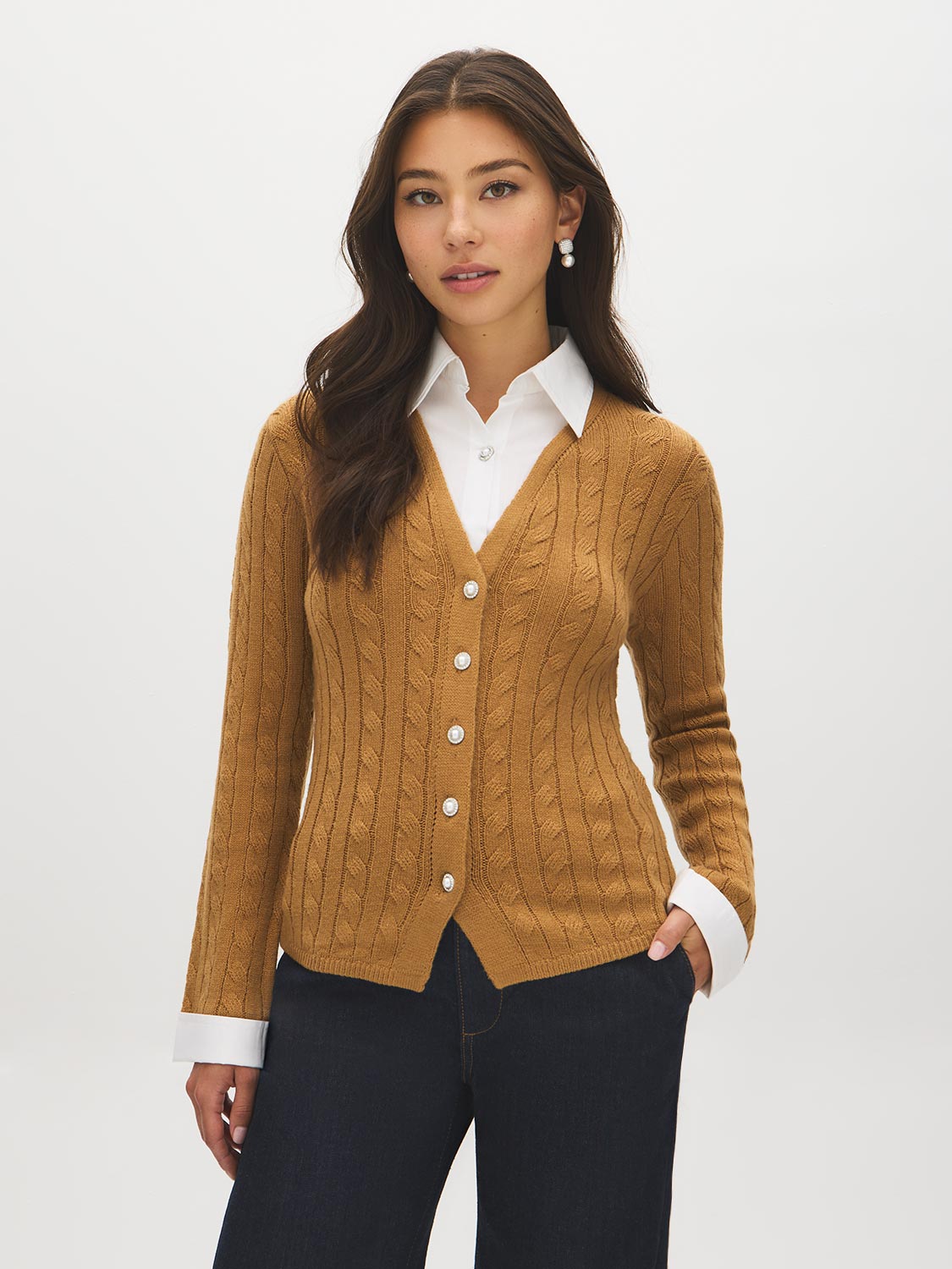 Cardigan 2 en 1 en tricot torsadé à col en V