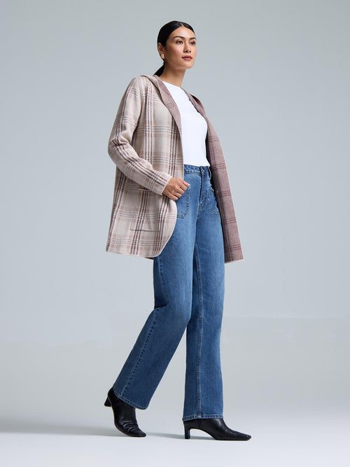 Hooded Plaid Coatigan