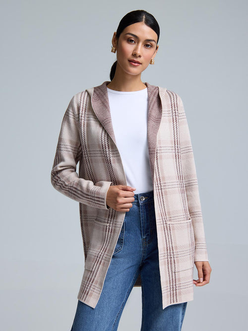 Hooded Plaid Coatigan
